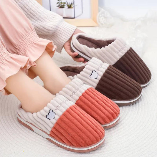 Buy One Get One Free Women Winter Cotton Slippers Indoor Non-slip Warm Home Couple Slippers Cute Plush Shoes