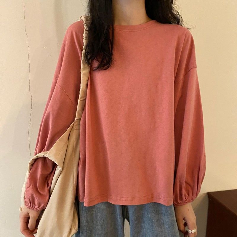 Fall Solid Simple oversized Tee harajuku long T Shirt Women T-shirts White Black long Sleeve Pullover