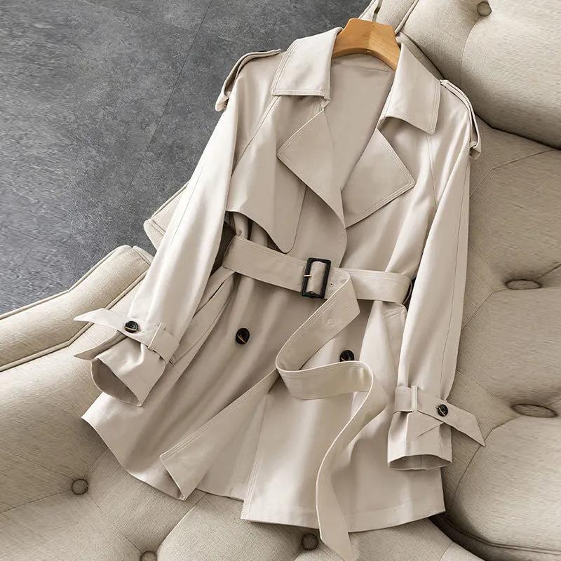 Windbreaker Women's Short Spring and Autumn Tooling British Style Temperament Fashion Thin Raincoat