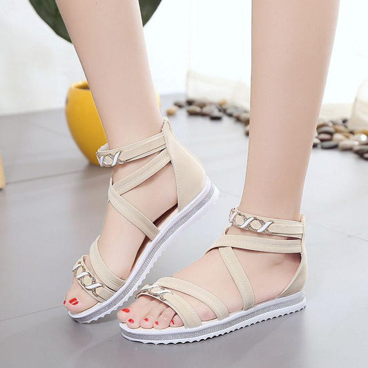 Women's Summer Flat Sandals Student Korean Style All-match Mid-heel Wedges Beach Shoes Bohemian Fairy Shoes