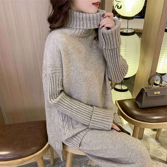 2pcs/set Two Piece Set Pullover Sweater Tracksuit Women Elastic High Waist Knit Wide Leg Pants Women Suit 2 Piece Set Winter Outfits