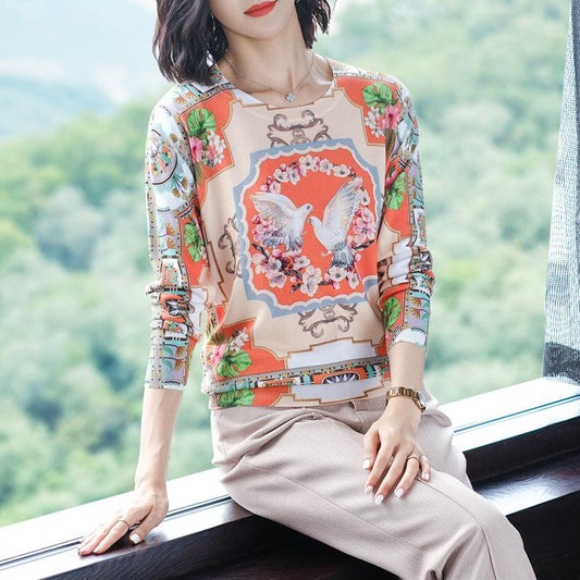 Autumn Winter Ethnic Style Printed Sweater Women Short O-neck Pullover Loose Plus Size Wool Sweater Ladies Knit Jumper Top