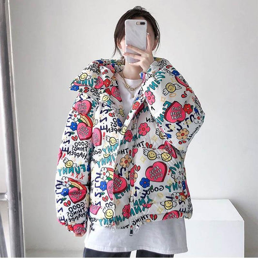 Winter Padded Jacket Women's Short Padded Jacket Printed Loose Bread Jacket Thick Fashion Jacket