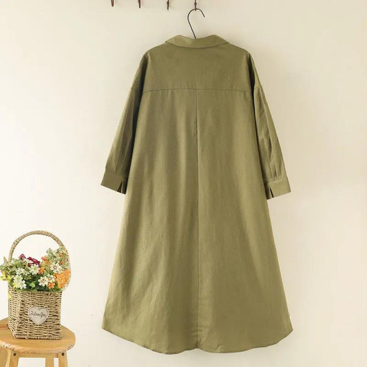 Large Size Long Cotton Five-point Sleeve Dress Summer Loose Literary Shirt Fabric Sweat-absorbent and Breathable
