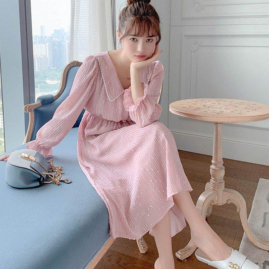 Autumn and Winter Knitted Casual Jacket Mid-length Lantern Sleeve Loose Sweater Dress