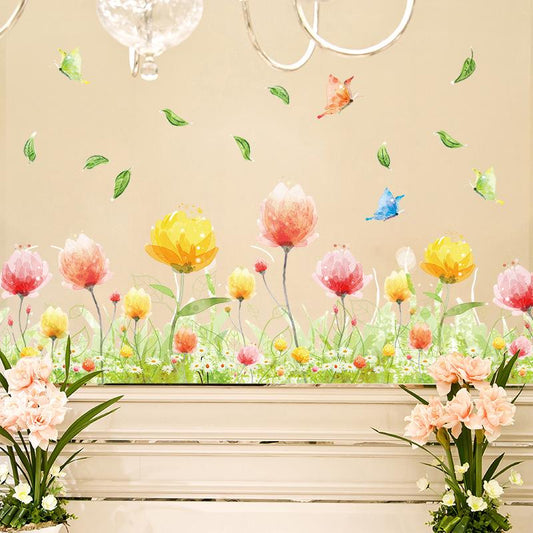 Dreamy pansy warm living room bedroom leaves butterfly wall stickers removable waterproof wallpaper