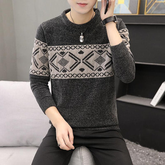 Chenille Autumn and Winter Men's Round Neck Sweater Thickened Warmth Fashion Sweater Men's Sweater