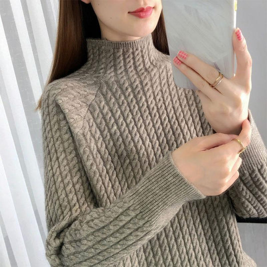 High-neck Padded Sweater Women's Autumn and Winter New Loose Casual Style Knitting Base Western Style