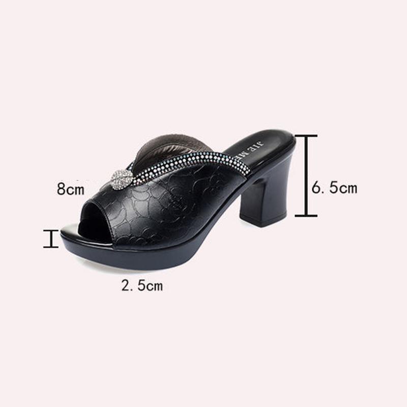 Summer Rhinestone Casual Thick-soled High-heeled Shoes Thick-heeled Slippers Women's Waterproof Platform Non-slip Sandals and Slippers