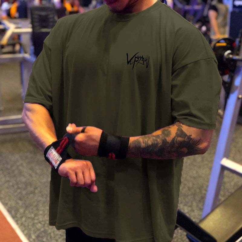 Men's Quick-drying Muscle Fitness Five-point Sleeve T-shirt Summer Running Exercise Breathable Sports Loose Short-sleeved Shirt