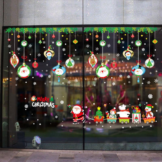 Cartoon Santa Claus shop window glass door stickers Christmas day wall stickers DIY self-adhesive