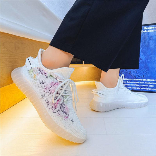 Korean Couple Breathable Running Net Shoes Summer Fly Woven Breathable Casual Sneakers Trend Canvas Coconut Shoes