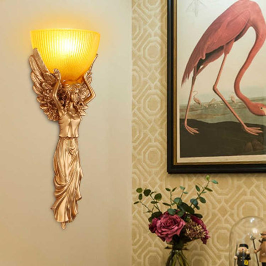 Goddess angel decorative wall lamp living room bedroom bedside aisle creative retro wall lamp gold