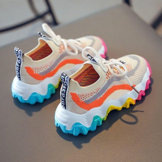 Children's Girls' Boy Shoes Spring Summer Korean Version Sports Shoes Breathable Lightweight Flying Shoes Middle-aged Students' Casual Shoes