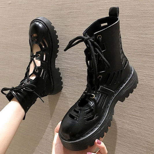 Women's Summer Thin Martin Boots Korean Style All-match Breathable Short Boots British Style Thick-soled Summer Hollow Sandals