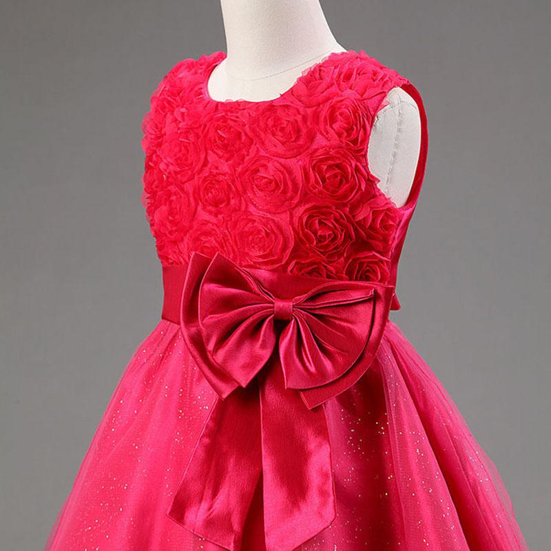 Summer Girls Dress Mesh Puffy Rose Princess Birthday Dress Skirt Sweet Bow Tutu Skirt Waist Round Neck Sleeveless A-line Skirt