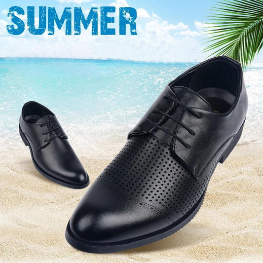 Men's Leather Shoes Summer Breathable British Men's Lace-up Casual Shoes Business Shoes Korean Version of All-match PU Leather Shoes Dad Husband Shoes