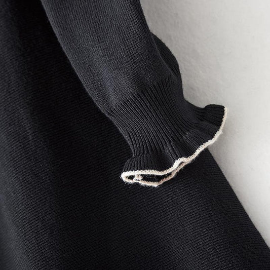 Little Black Dress with Wooden Ears Spring and Autumn 2021 New FashionThin Waist Thin Temperament Dress