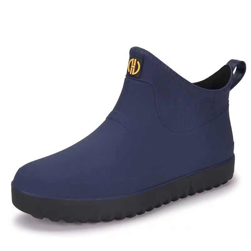 Fashion Non-slip Short-tube Rain Boots Men's Water Shoes Plus Velvet Rain Boots Flat Kitchen Work Rubber Shoes Thick-soled Low-top Water Boots