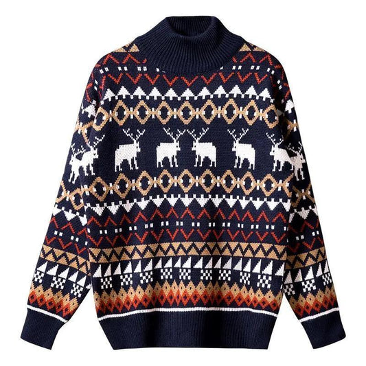 WTEMPO Large Size Christmas Couple Sweater Round Neck Sweater Soft Casual Knitted Sweater Winter Warm Pullover
