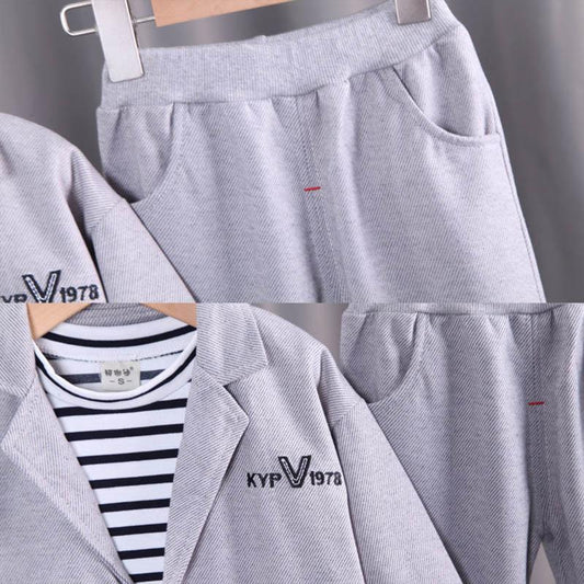 Boys' Casual Fashion Three-piece Children's Cute British Dress Baby Spring and Autumn Comfortable Long-sleeved Suit