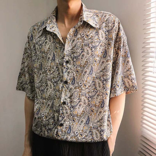 Cashew Flower Shirt Men's Short Sleeve Draping Loose Retro Half Sleeve Flower Shirt