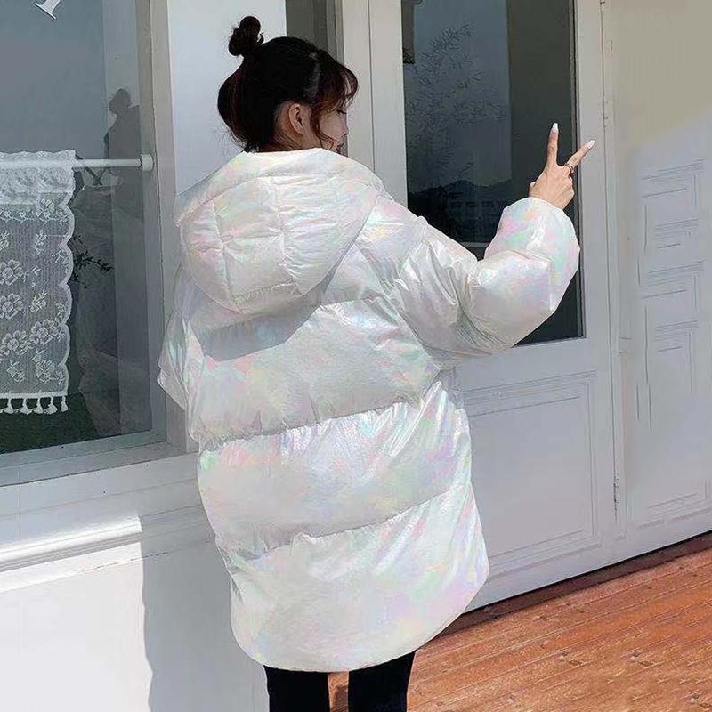 Women's Winter Korean Loose Quilted Coat Warm Stand-collar Down Jacket Women's Glossy Mid-length Down Jacket
