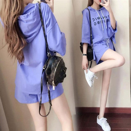 Women's Summer Loose Casual Running Sportswear Is Taller Two-piece Sports Loose T-shirt + Wide-leg Shorts Suit Is Thin Two-piece