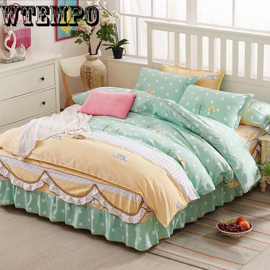 Cotton lace fabric Luxury Flower edge Wedding Bed skirt for King Queen size bedding sets