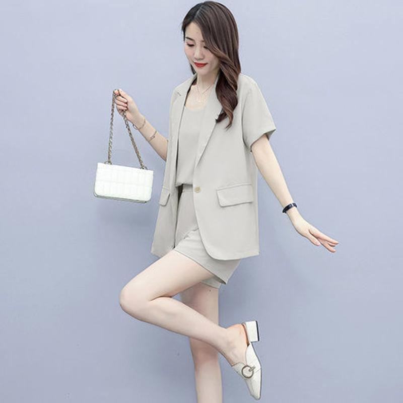 Suit Shorts Suit Women's Casual Temperament Three-piece Suit Short-sleeved Suit Jacket Shorts Suit Lining Casual Work Wear
