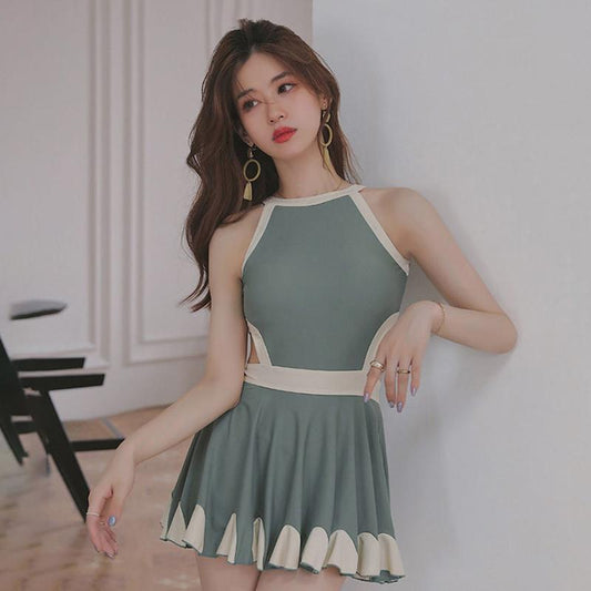 Swimsuit Women's One-Piece Skirt Covering Belly Thin and Small Breasts Gathering Korean One-piece Skirt Ladies Swimsuit Sexy and Sweet
