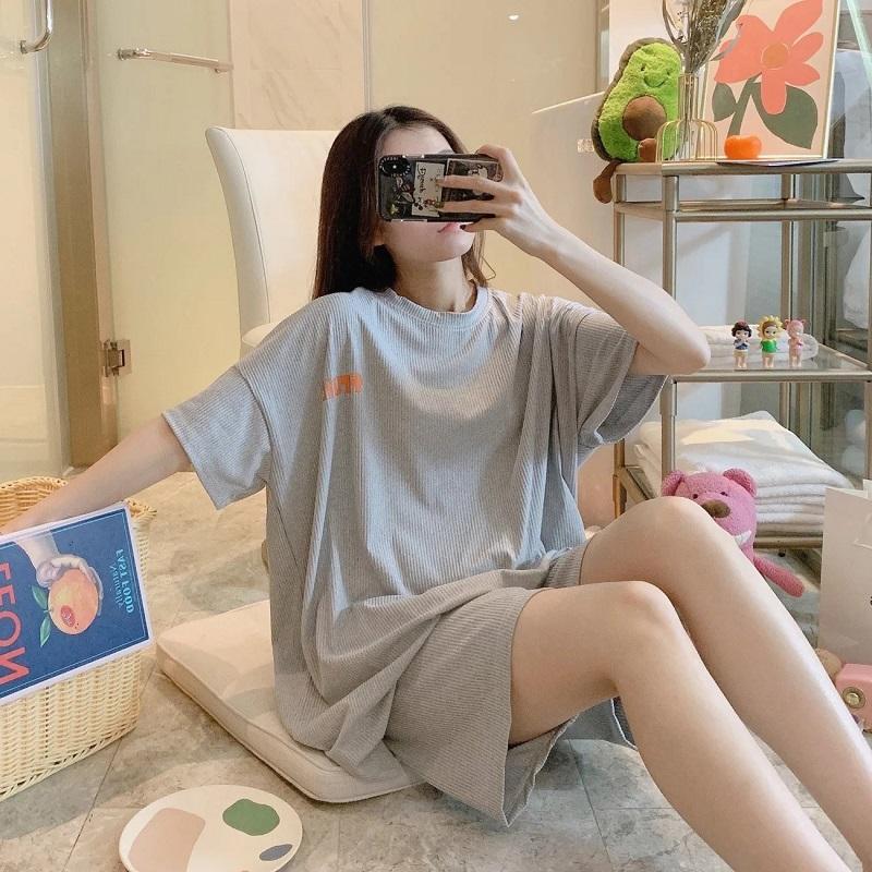 Women's Summer Short-sleeved Pajamas Set Cute Printed Thin Pajamas Pants Two Pieces Set Loose Suits Out Wear Homewear Sleeping Suit