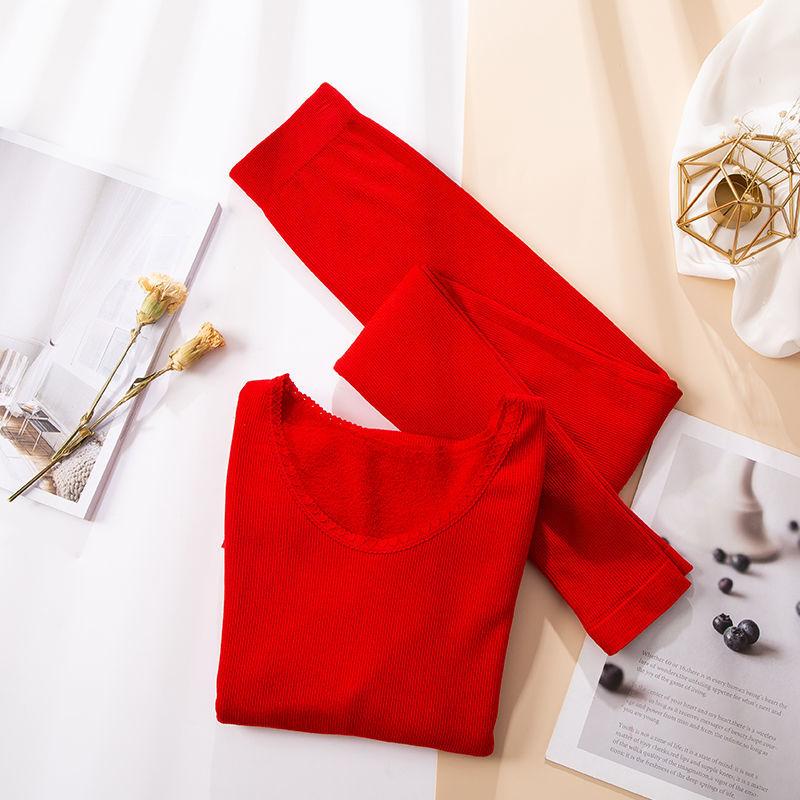 Women Winter Autumn Clothes Thermal Underwear Plus Size O-neck Tops Pants Female Tight Suit Thicken Windproof Soft Lining Long Sleeve High Elasticity