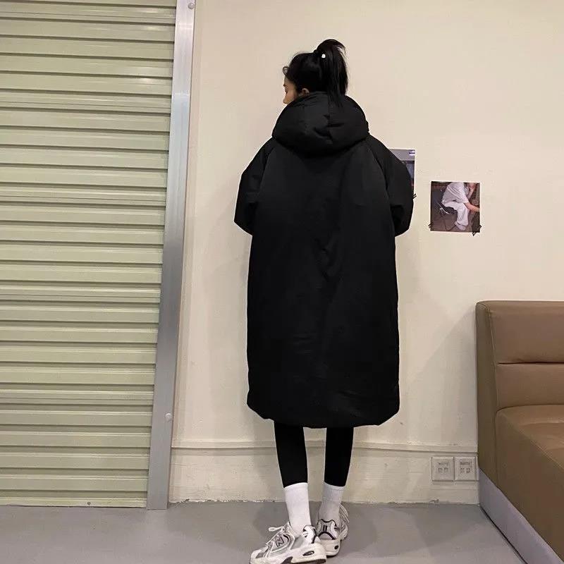 Down Jacket Winter Ladies Fashion Korean Thick Warm Hooded Mid-length Plus Size Cotton Jacket