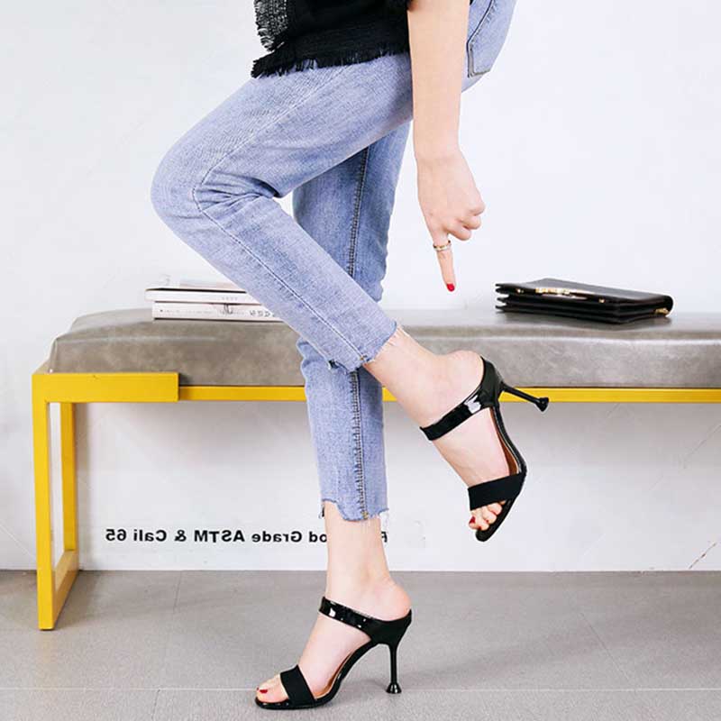 High Heel Sandals Women's Stiletto Outer Wear Half Slippers Open Toe Flip Flops Summer Slippers