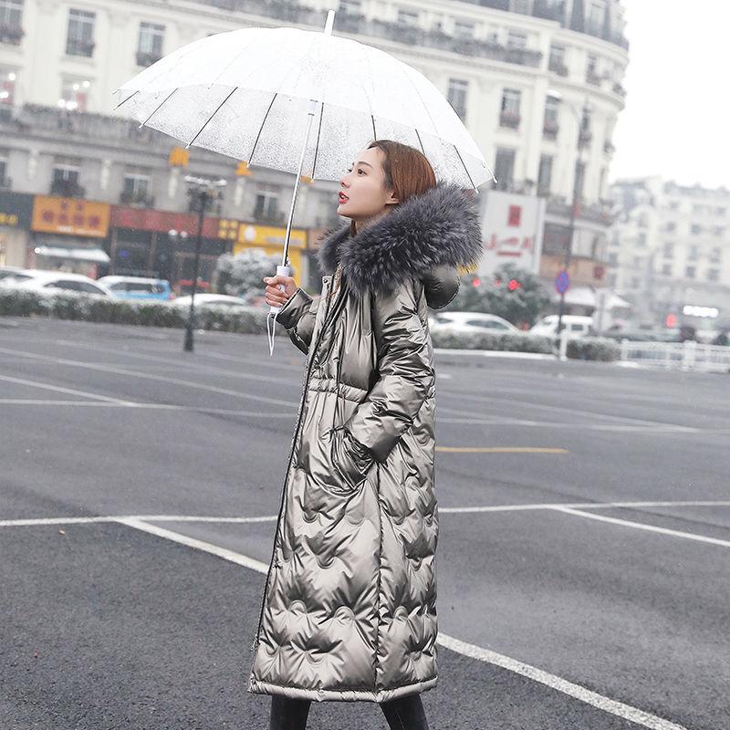 Glossy Down Cotton-padded Jacket for Women's Middle and Long Winter Padded Jacket with Korean Version with Large Fur Collar