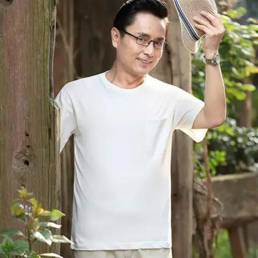 Middle-aged Men's Short-sleeved T-shirt Dad Middle-aged and Elderly Round Neck 40-50 Year Old Undershirt Old Man Grandpa Summer