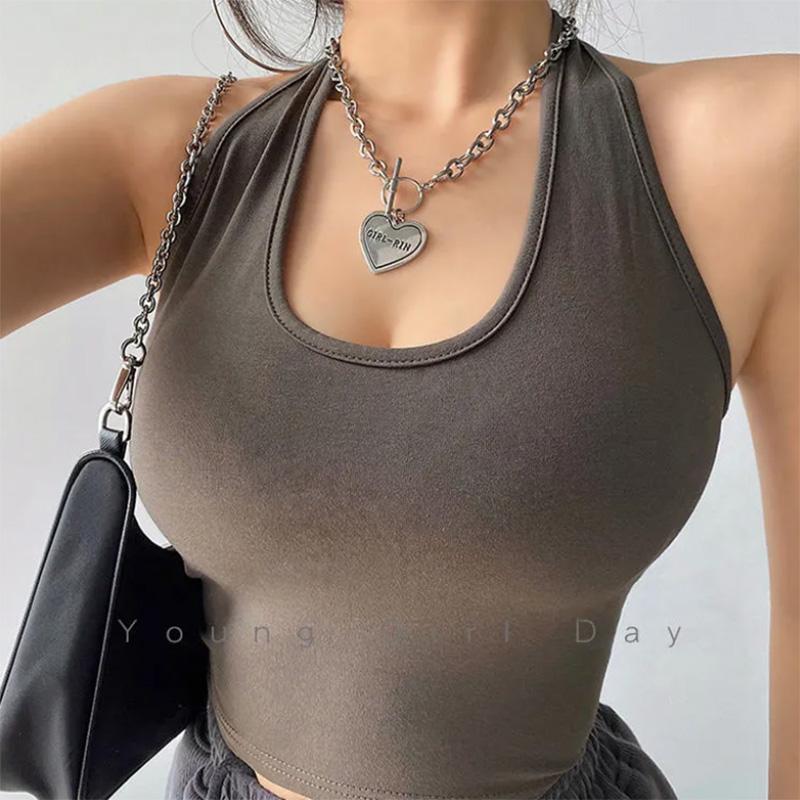 Pure Cotton Tight-fitting and Thin Sexy Backless Halter Vest Tube Top Short Section Navel Sling