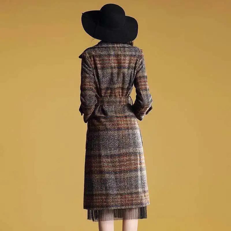 Autumn and Winter Woolen Coat Korean Style Slim-fit Belt Woolen Coat Women's Thick Large Size Mid-length Over-the-knee Coat