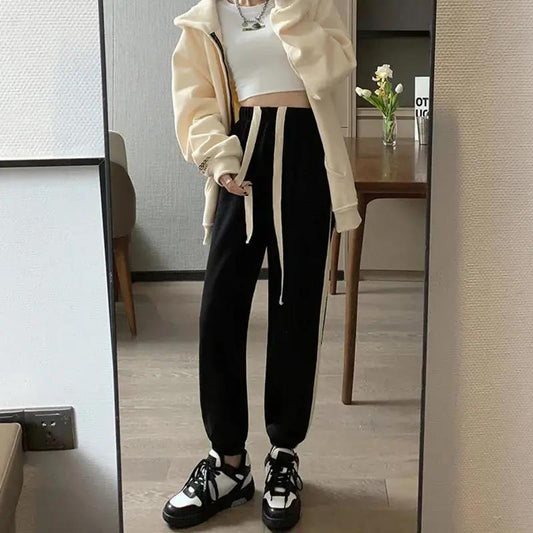 Plus Fleece Autumn and Winter Vibe Wind Pants Women High Waist Corset Casual Sports Pants Women Loose Tide