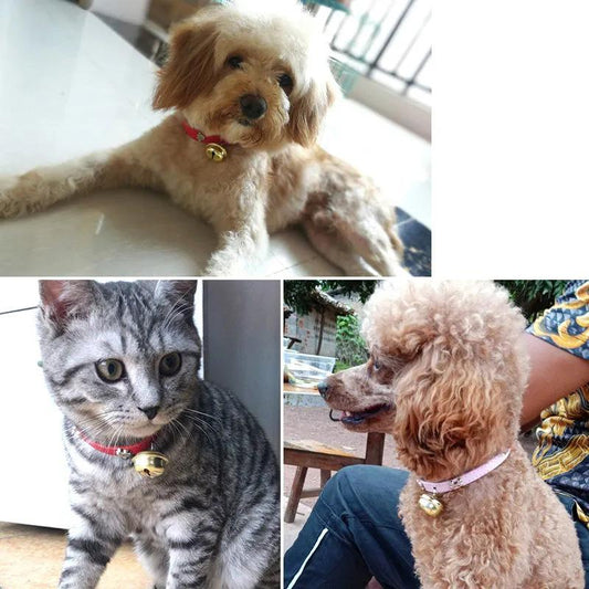 Dog Collars Small Dogs Teddy Pomeranian Corgi Dog Bell Collars Pet Supplies Cat Collars PU Leather Adjustable Size Collar Paw Bone Collar Pet Neckwear