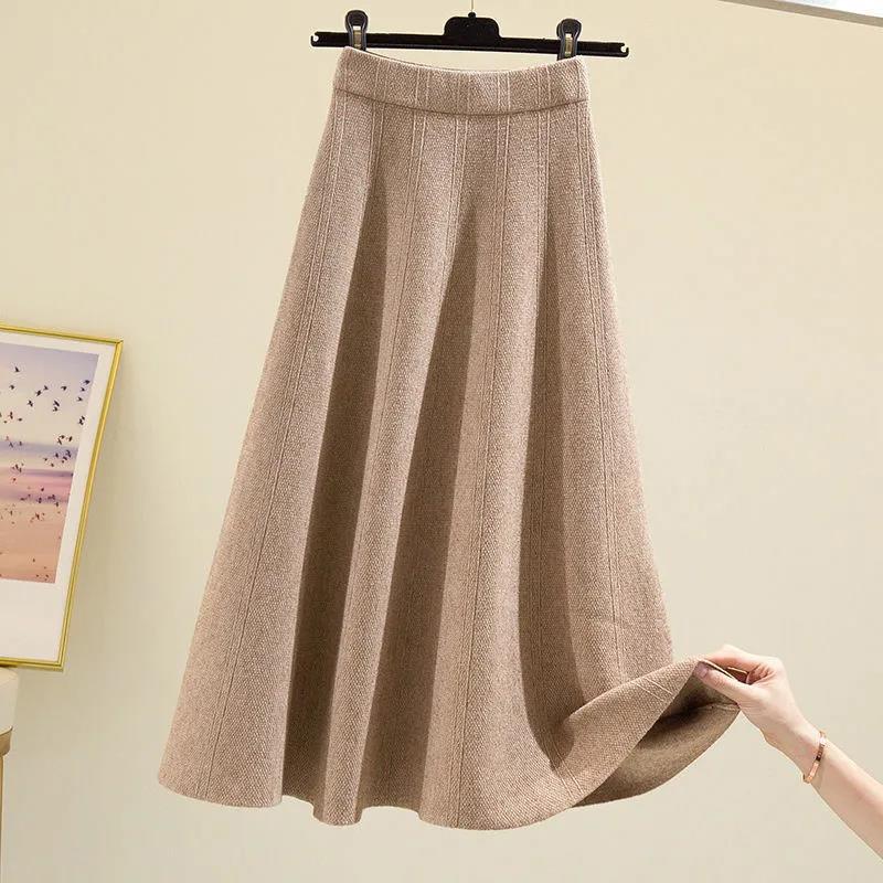 1PC Thick Skirt Knitted Pleated High Waist Midi Long Autumn Warm Dress Bottoming Skirts