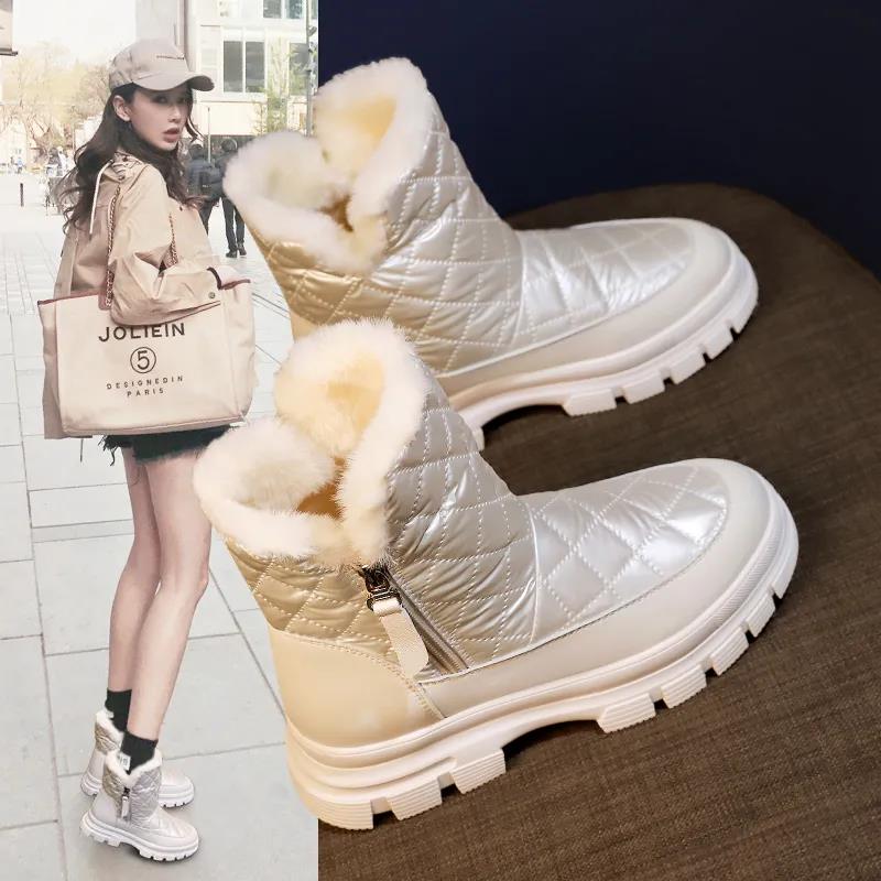 Snow Boots Women Plus Velvet Thick Women's Shoes Versatile Waterproof Non-slip Winter Warm Cotton Shoes Martin Boots