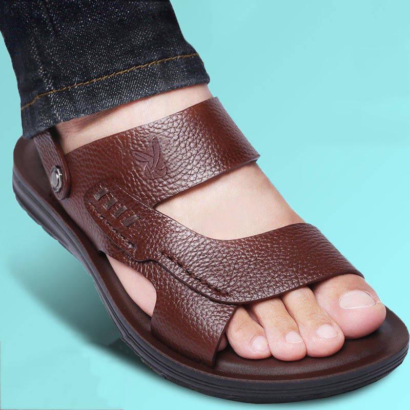 Men's Leather Sandals Men's Summer Non-slip Beach Shoes Men's Shoes Leather Sandals and Slippers