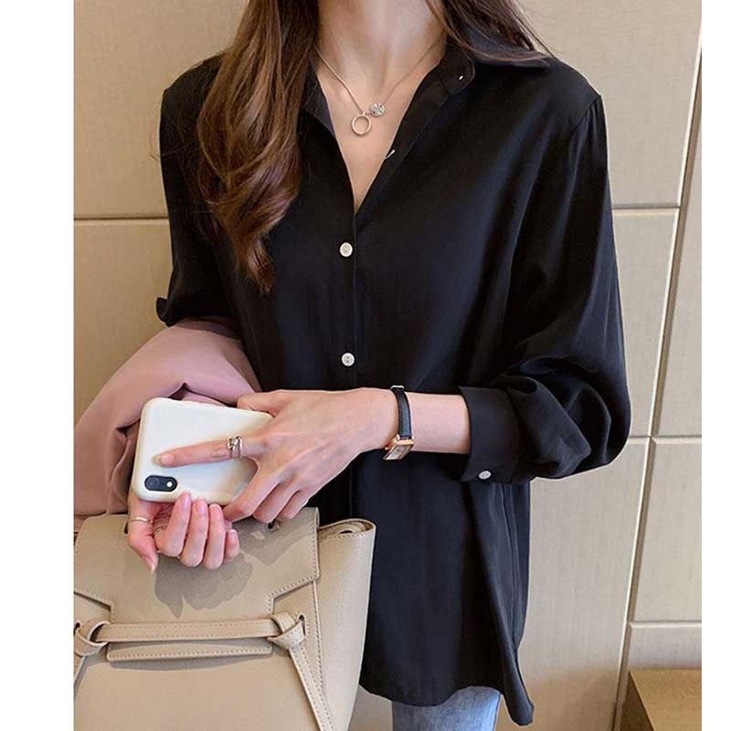 White Shirt Women's Loose Top All-match Bottoming Shirt Long-sleeved Shirt Women's Simple Casual Fashion