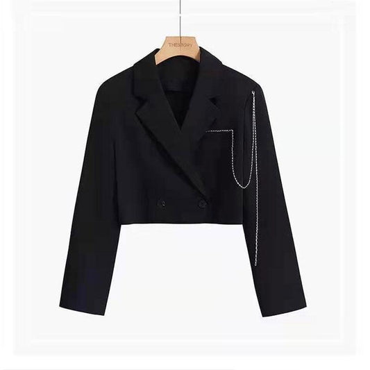 Women's Short Chain Suit Jacket Spring and Summer Thin Korean Version Loose and Thin Suit Top Ins Sunscreen