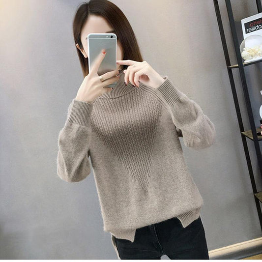 Autumn and Winter Ladies Turtleneck Sweater Twist Loose Solid Color Pullover Bottoming Shirt Slim Long-sleeved Sweater