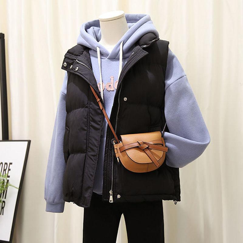 Autumn and Winter Short Casual Down Cotton Vest Korean Loose Sleeveless Jacket Solid Color Stand-up Collar Female Vest