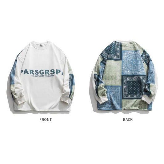 High-quality Tide Brand Cashew Flower Color Matching Plus Velvet Round Neck Sweater Men's Hip-hop Loose Casual All-match Capless Chic Top