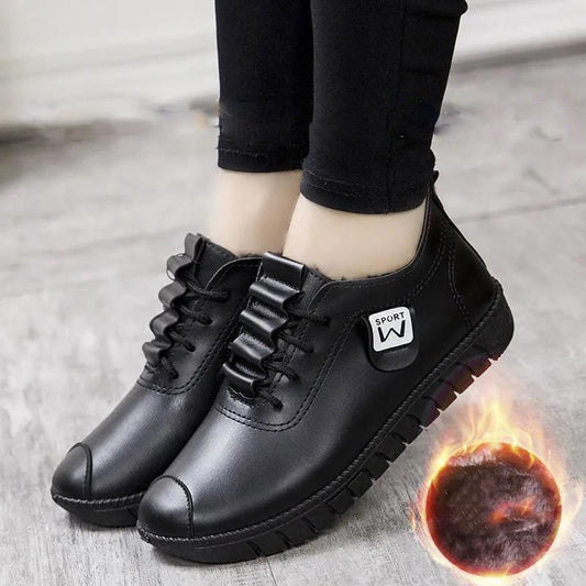 Autumn and Winter Women Fleece Cotton Shoes Casual Leather Shoes Women's Shoes All-match Mother Shoes